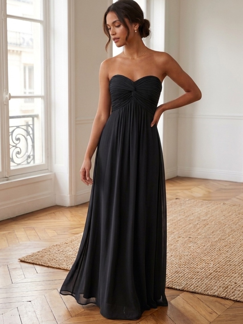 Ever Pretty Romantic Sheer Womens Maxi 8 Black Rouched Strapless Hoco Prom Event